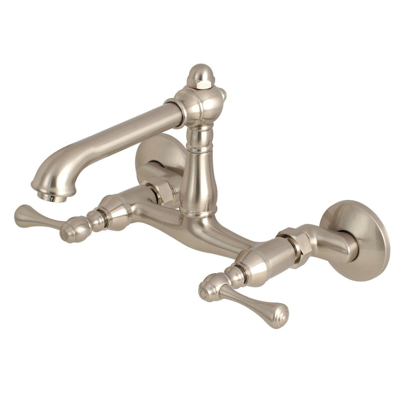 English Country Double-Handle 2-Hole Wall-Mount Bridge Kitchen Faucet