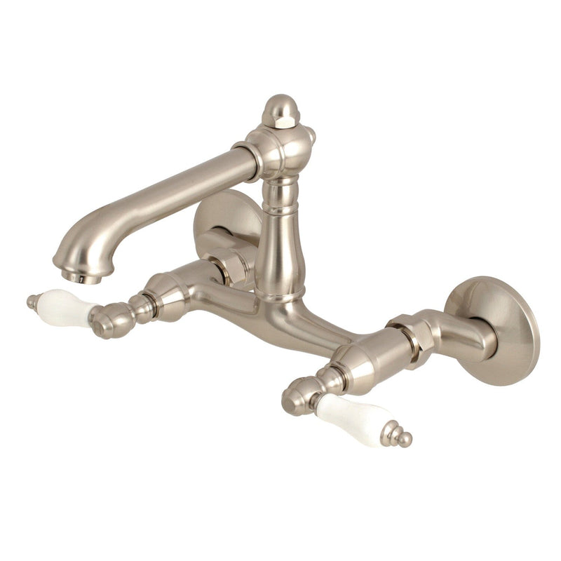 English Country Double-Handle 2-Hole Wall-Mount Bridge Kitchen Faucet