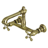 English Country Double-Handle 2-Hole Wall Mount Bathroom Faucet