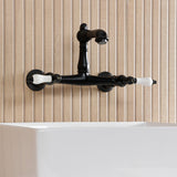 English Country Double-Handle 2-Hole Wall Mount Bathroom Faucet
