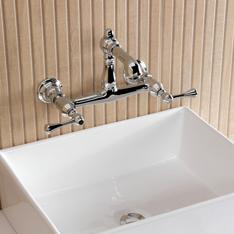 English Country Double-Handle 2-Hole Wall Mount Bathroom Faucet