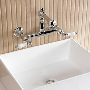English Country Double-Handle 2-Hole Wall Mount Bathroom Faucet