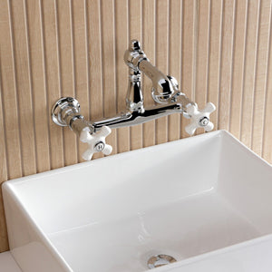 English Country Double-Handle 2-Hole Wall Mount Bathroom Faucet
