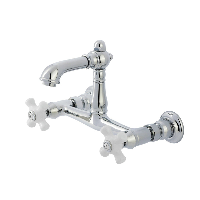English Country Double-Handle 2-Hole Wall Mount Bathroom Faucet