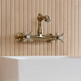 English Country Double-Handle 2-Hole Wall Mount Bathroom Faucet