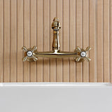 English Country Double-Handle 2-Hole Wall Mount Bathroom Faucet