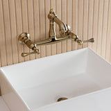 English Country Double-Handle 2-Hole Wall Mount Bathroom Faucet