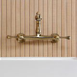 English Country Double-Handle 2-Hole Wall Mount Bathroom Faucet