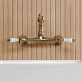 English Country Double-Handle 2-Hole Wall Mount Bathroom Faucet