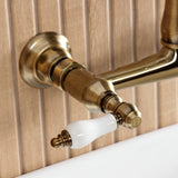 English Country Double-Handle 2-Hole Wall Mount Bathroom Faucet