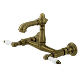 English Country Double-Handle 2-Hole Wall Mount Bathroom Faucet