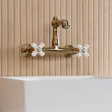 English Country Double-Handle 2-Hole Wall Mount Bathroom Faucet