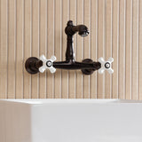 English Country Double-Handle 2-Hole Wall Mount Bathroom Faucet