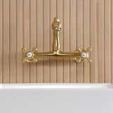 English Country Double-Handle 2-Hole Wall Mount Bathroom Faucet