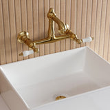 English Country Double-Handle 2-Hole Wall Mount Bathroom Faucet