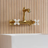 English Country Double-Handle 2-Hole Wall Mount Bathroom Faucet