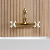 English Country Double-Handle 2-Hole Wall Mount Bathroom Faucet