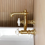 English Country Double-Handle 2-Hole Wall Mount Bathroom Faucet