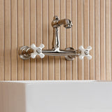 English Country Double-Handle 2-Hole Wall Mount Bathroom Faucet