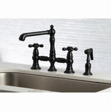 English Country Two-Handle 4-Hole Deck Mount Bridge Kitchen Faucet with Brass Sprayer