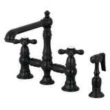 English Country Two-Handle 4-Hole Deck Mount Bridge Kitchen Faucet with Brass Sprayer