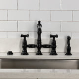 Essex Two-Handle 4-Hole Deck Mount Bridge Kitchen Faucet with Brass Side Sprayer