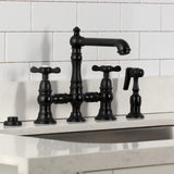 Essex Two-Handle 4-Hole Deck Mount Bridge Kitchen Faucet with Brass Side Sprayer