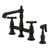 Essex Two-Handle 4-Hole Deck Mount Bridge Kitchen Faucet with Brass Side Sprayer