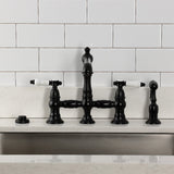 Bel-Air Two-Handle 4-Hole Deck Mount Bridge Kitchen Faucet with Brass Side Sprayer