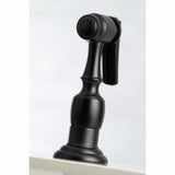 English Country Two-Handle 4-Hole Deck Mount Bridge Kitchen Faucet with Brass Sprayer