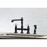 English Country Two-Handle 4-Hole Deck Mount Bridge Kitchen Faucet with Brass Sprayer