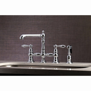 English Country Two-Handle 4-Hole Deck Mount Bridge Kitchen Faucet with Brass Side Sprayer
