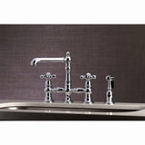 English Country Two-Handle 4-Hole Deck Mount Bridge Kitchen Faucet with Brass Sprayer