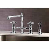 English Country Two-Handle 4-Hole Deck Mount Bridge Kitchen Faucet with Brass Sprayer