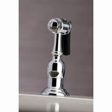 English Country Two-Handle 4-Hole Deck Mount Bridge Kitchen Faucet with Brass Sprayer