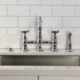 Essex Two-Handle 4-Hole Deck Mount Bridge Kitchen Faucet with Brass Side Sprayer