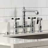 Essex Two-Handle 4-Hole Deck Mount Bridge Kitchen Faucet with Brass Side Sprayer