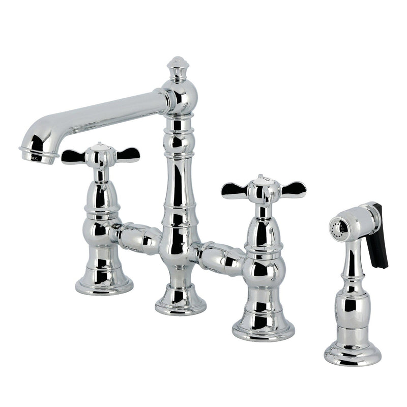 Essex Two-Handle 4-Hole Deck Mount Bridge Kitchen Faucet with Brass Side Sprayer