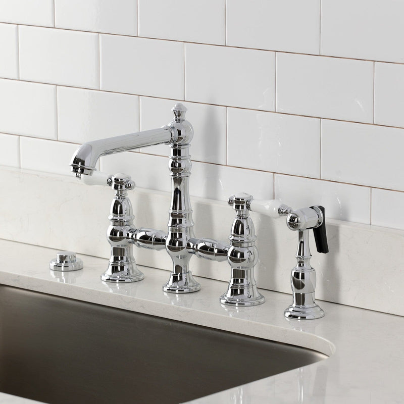 Bel-Air Two-Handle 4-Hole Deck Mount Bridge Kitchen Faucet with Brass Side Sprayer