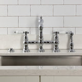 Bel-Air Two-Handle 4-Hole Deck Mount Bridge Kitchen Faucet with Brass Side Sprayer