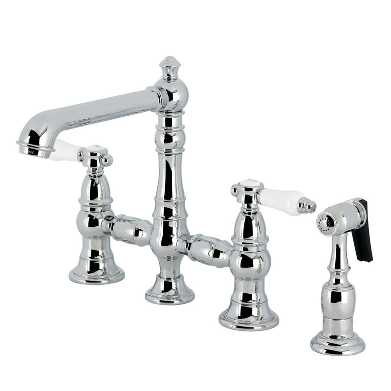 Bel-Air Two-Handle 4-Hole Deck Mount Bridge Kitchen Faucet with Brass Side Sprayer