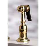 English Country Two-Handle 4-Hole Deck Mount Bridge Kitchen Faucet with Brass Sprayer