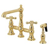 English Country Two-Handle 4-Hole Deck Mount Bridge Kitchen Faucet with Brass Sprayer