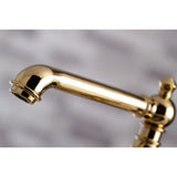 English Country Two-Handle 4-Hole Deck Mount Bridge Kitchen Faucet with Brass Sprayer