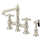 English Country Two-Handle 4-Hole Deck Mount Bridge Kitchen Faucet with Brass Sprayer