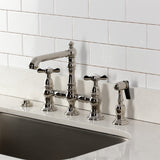 Essex Two-Handle 4-Hole Deck Mount Bridge Kitchen Faucet with Brass Side Sprayer