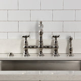 Essex Two-Handle 4-Hole Deck Mount Bridge Kitchen Faucet with Brass Side Sprayer