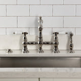 Bel-Air Two-Handle 4-Hole Deck Mount Bridge Kitchen Faucet with Brass Side Sprayer