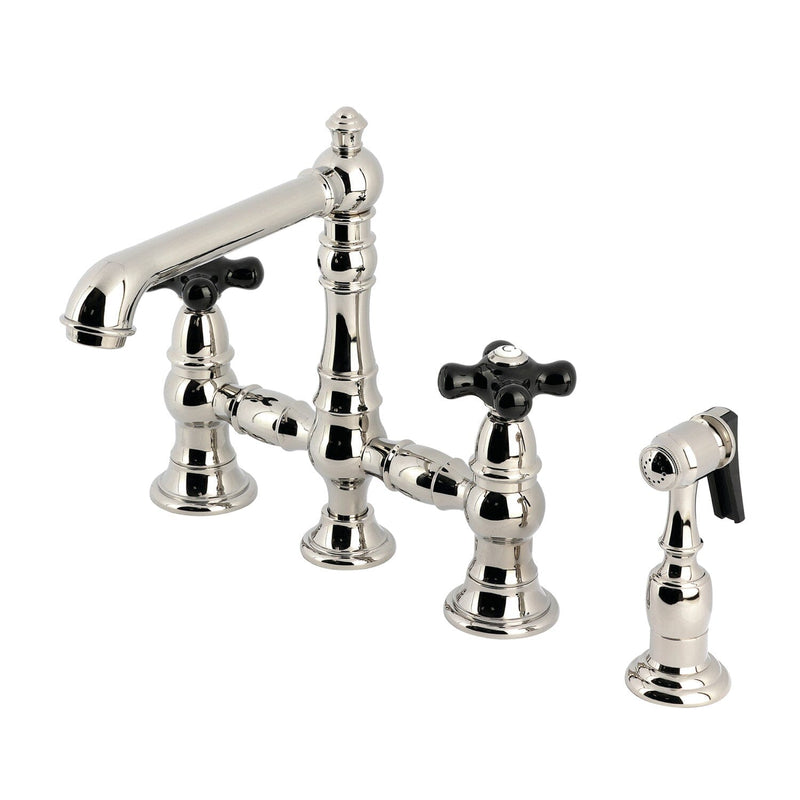 Duchess Two-Handle 4-Hole Deck Mount Bridge Kitchen Faucet with Brass Side Sprayer