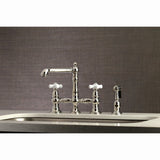 English Country Two-Handle 4-Hole Deck Mount Bridge Kitchen Faucet with Brass Sprayer